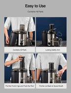 Qcen Juicer Machine, 500W Centrifugal Juicer Extractor with Wide Mouth 3” Feed Chute for Fruit Vegetable, Easy to Clean, Stainless Steel, BPA-free (Black) | For Fruits And Vegetables, Stainless Steel, BPA-Free Parts, Easy To Clean, Compact Countertop J...