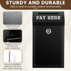 Yaocom Safe Metal Cash Box for Farm Stand – Money Drop and Secure Donation Collection, Wall Mount Lockable Unit with Pre Drilled Holes for Outdoor Self Serve(Black,10.2 x 5.7 x 2.8 Inch)