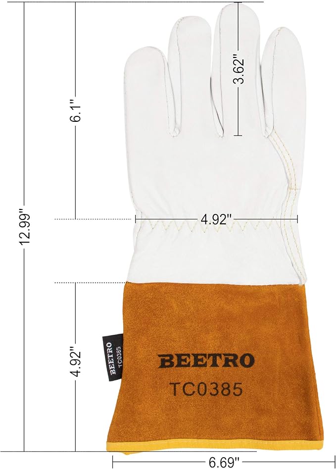 BEETRO Working Gloves 1 Pair, Tig Welding Cowhide Split Leather, Heat/Fire Resistant BBQ/Warehouse/Heavy Duty/Animal Handling Glove, Extremely Soft and Flexible