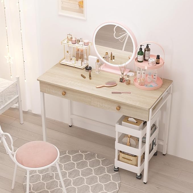 Weehom Computer Desk with Drawers, Home Office Desk for Writing, Studying, and Gaming - Sturdy and Spacious Workstation for PC and Laptop(Beige)