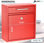 AdirOffice Wall Mount Mailbox - Mailbox with Lock and Keys- Durable Wall Mounted Locking Mailbox and Cash Drop Box for House, Apartments and Bussiness After Hours Deposits