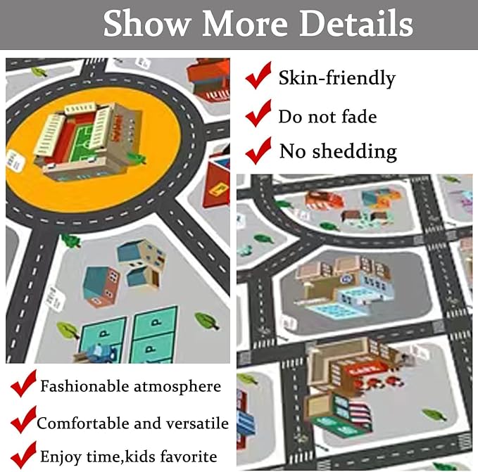 Kids Rug Play Mat Great for Playing with Cars and Toys,Educational Kid Road and Traffic City Life Carpet,Children Baby Fun Throw Rug for Bedroom Play Room,55X79Inch/140X200CM
