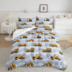 Datura home Construction Truck Comforter Set for Boys Kids Children,Grey Machinery Truck Excavators Vehicles Cartoon Tractor Bedding with 1 and 2 Pillowcases(Truck Grey Queen), Queen 90x90inches
