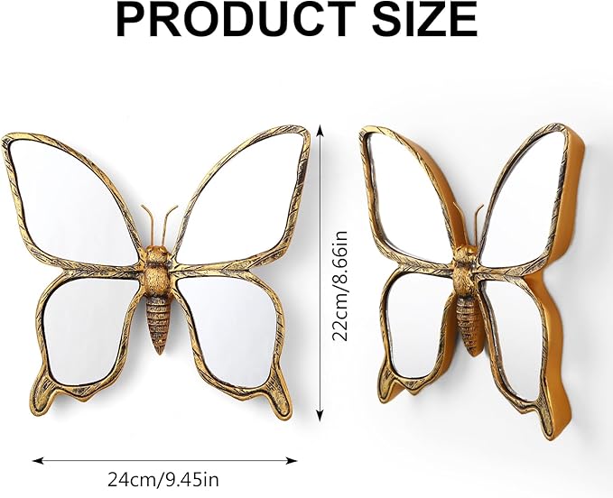 Decorative Bug Insects Animals Beetle Mirrors - Gold Resin Butterfly Glass Wall Decor, Perfect for Victorian and European Themed Homes