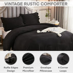 Andency Black King Size Comforter Set, 3 Pieces Farmhouse Shabby Chic Bedding Comforters & Sets, Soft Fluffy Lightweight All Season Down Alternative Bed Blanket Set