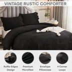 Andency Black Full Size Comforter Set, 3 Pieces Ruffle Farmhouse Shabby Chic Bedding Comforter & Sets, Soft Lightweight Fluffy All Season Down Alternative Bed Set for Boys Kids Men Women