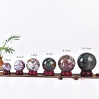 JIC Gem Large Ocean Jasper Crystal Sphere Ball with Wooden Stand Healing Decorative Ball Reiki Healing Gift 100-110mm