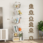Bookshelf, Unique 5-Tier 67” Tall Bookshelves, Modern Geometric Bookcases Cool Metal Book Shelf, Corner Bookshelf for Bedroom, Living Room, Home Office (White)