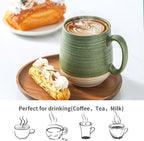 HASENSE 20 oz Coffee Mug, Large Green and Beige Stoneware Cup, Oversized Ceramic Tea Mug with Ergonomic Handle, Microwave and Dishwasher Safe, Perfect for Coffee, Tea, Soup, Hot Cocoa