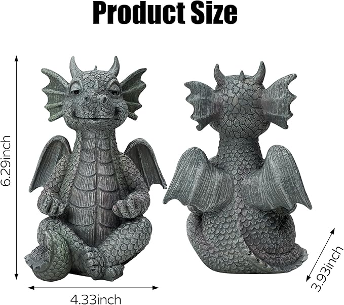 Garden Dragon Statue Decor - Meditation Dragon Sculpture Figurine Outdoor Decoration, Zen Yoga Garden Art Sculpture for Patio Lawn Yard Balcony Indoor Decor(Hands Flat)
