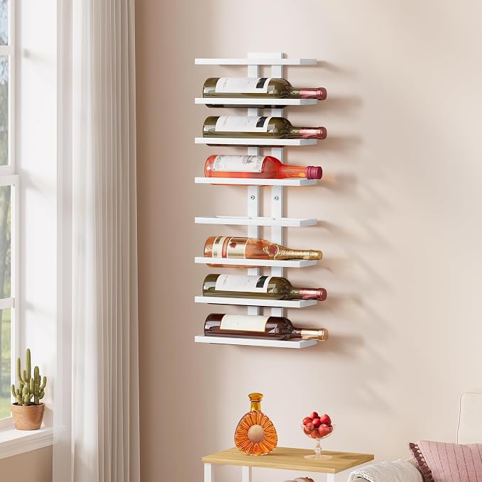 Hoctieon 8 Tier Wall Mount Wine Rack, Wall Racks for Wine Bottles Display and Storage, Hanging Bottle Organizer for Living Room, Dining Room, Wine Cellar, Bar, White