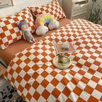 Wellboo Orange White Plaid Comforter Sets Queen Women Girls Light Red Checkerboard Bedding Comforters Cotton Rust Caramel and White Checkered Geometric Quilts Adults Modern Grid Abstract Simple Bed