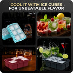 Large Ice Cube Trays for Whiskey, Silicone Ice Cube Tray, with Reinforced Steel Ring Top, Makes 12 perfect 2-in ice cubes, Square Ice Tray for Cocktails, Whiskey, Coffee. (2 Pack)