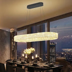 Modern Crystal Chandelier, Dia 40" Rectangular Chandelier for Dining Room,Black Rectangle Crystal Ceiling Light Luxury Oval Chandeliers for Living Room Kitchen Island
