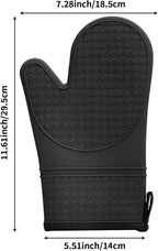 Hovico Silicone Oven Mitts, Heat Resistant 500F Kitchen Mitts 2PCS, 11.6" BPA-Free Soft Baking Gloves, Non-Slip Grip Oven Gloves with Soft Cotton Lining for Kitchen Cooking Baking BBQ - Black