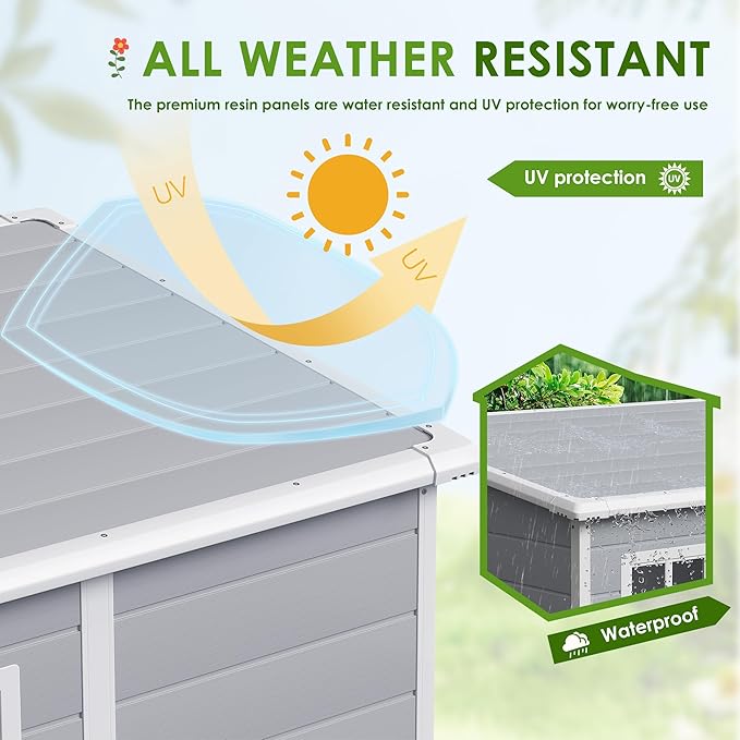 JUMMICO Outdoor Storage Shed, 5 x 4 FT Resin Shed with Floor and Lockable Door, Plastic Garden Tool Outside Sheds for Patio Backyard Lawn