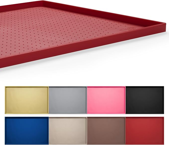 Hubulk Dog Feeding Mat,100% Waterproof BPA Free Silicone Pet Food and Water Bowl Placemat,Dishwasher, High Raised Edge to Prevent Spills,Nonslip Tray to Stop Messes on Floor (19"x12"x0.5", Red)
