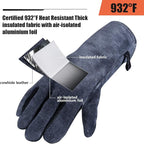 OZERO Welding Gloves 14 Inch, EN407 Certified Heat Resistant to 932°F, Gray | 1.2 mm Split Leather, Aluminum Heat Shield, Aramid Stitching, Long Cuff, MIG/TIG/Stick welding, Fireplace Fire Pit and BBQ