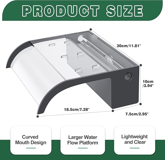 Waterfall Spillway, Clear Acrylic Pool Fountain w/Top Open Lip & Pipe Connector Kits for Outdoor/Indoor Decorative, 11.8'' Pool Water Feature for Garden Patio, Backyard Koi Pond Decor
