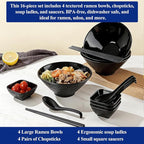 Berglander Ramen Bowl Set 40 oz of 4 with Dipping Bowls Chopsticks Spoons, Unbreakable Japanese Style Plastic Noodle Soup Bowls for Asian Pho Soup Thai Miso Udon Wonton