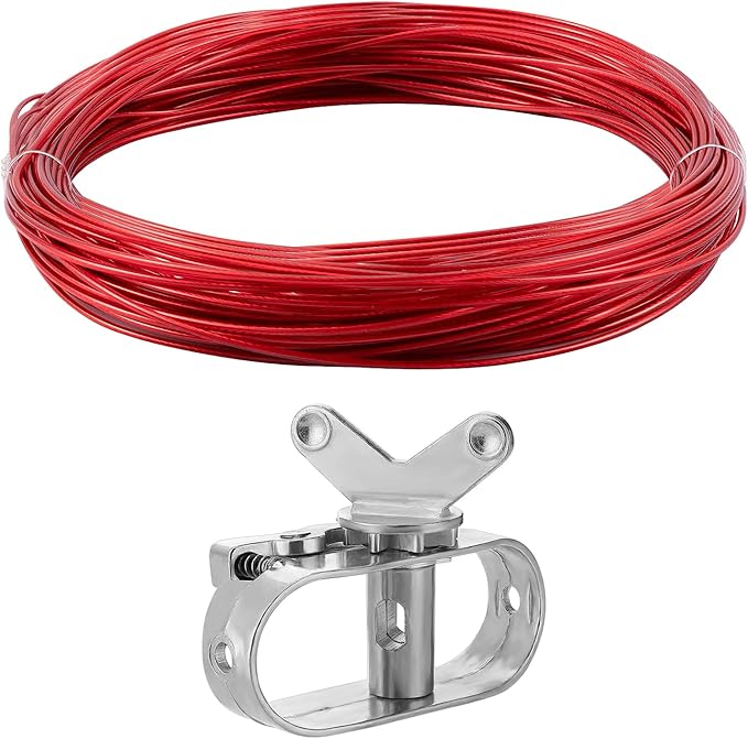 Pool Cover Cable & Winch Kit - 100ft Plastic Coated Steel Wire & Heavy Duty Zinc Alloy Spring Loaded Ratchet for Above Ground Swimming Pool Winter
