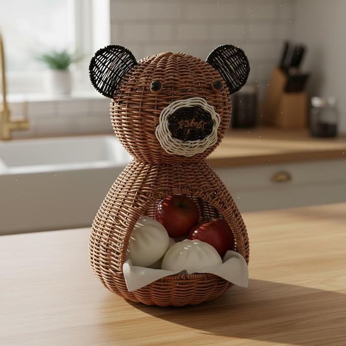 Bear Storage Basket Animal Basket Woven Organizer Decorative Bin PP Material With Open Front For Home Tidying Suitable for coffee tables shelves