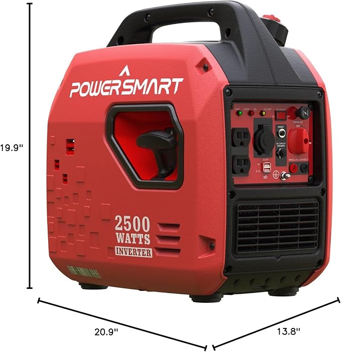 PowerSmart 2500-Watt Portable Gas Inverter Generator, Super Quiet, High Fuel-Efficient Generator, Lightweight, CARB Compliant PS5025