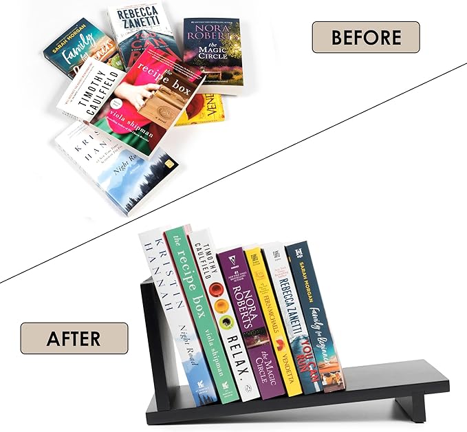S&A WOODCRAFT Desktop Wood Bookshelf with Wooden Bookend, Desk Organizer Shelf and Display Rack with Book Ends, Storage Shelf Bookcase for Office, Home Decor, Kitchen Countertop, Black Pine