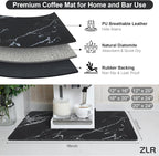 ZLR Coffee Bar Mat for Keurig & Nespresso, 12"x16" Small, Marble Black | Absorbent Dish Drying Mat, Stain-Hiding PU Leather Top, Non-Slip Rubber Back, Heat-Resistant, Fits Frother & Pour-Over