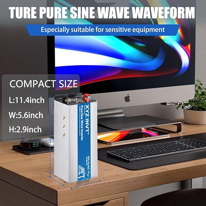 2000W Pure Sine Wave Inverter DC 24V to AC 120V, 4000W Peak Power with LED Display, Power Converter for Car, Truck, Solar, Home & Rechargeable Devices