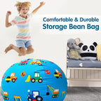 Lukeight Stuffed Animal Storage Bean Bag Chair Cover for Kids, Zipper Beanbag Chair Cover for Organizing Toddler & Kids' Rooms Plush Toys (Construction Velvet, Large)