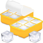 KitchFort® Large Silicone Ice Cube Tray (2-Pack), Easy Release 2" Big Ice Cubes - Cocktail, Whiskey Ice Cubes Mold - Ice Trays for Freezer with Lid - Stackable Silicone Ice Tray - Mustard Yellow