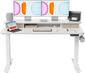 BANTI 55x24 Inch Electric Standing Desk with Double Drawers, Adjustable Height Stand Up Desk, Sit Stand Home Office Desk with Storage Shelf, White Top