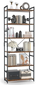 OTK 6 Tier Adjustable Bookshelf, Tall Bookcase, Office Shelf Storage Organizer, Modern Book Shelf for Living Room, Bedroom, and Home Office, Vintage
