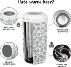 4-in-1 Slim Can Cooler Easy to Hold Insulated Beer Can Holder Double-walled Stainless Steel for All 12 Oz Cans Gift (White Leopard)