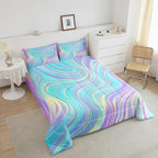 Pastel Rainbow Comforter Set with Pillowcase Abstract Wave Stripes 3D Printed Designs 2 Piece Bedroom Duvet Set Psychedelic Girl Bed Down Comforter for Kids Women Dorm Room (Twin,Coulourful Marble)