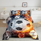 Erosebridal Boys Soccer Bedding Set Football Sports Queen Comforter Set for Kids Teens Youth Bedroom Decor Lightning Baseball Quilt Duvet Water Fire Basketball Comforter with 2 Pillow Cases Red Blue