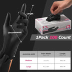 MAMISON Black Nitrile Disposable Gloves, Powder-Free, Latex-Free, 4 Mil, 100 Count, Food Safe, BBQ, Kitchen, Cooking