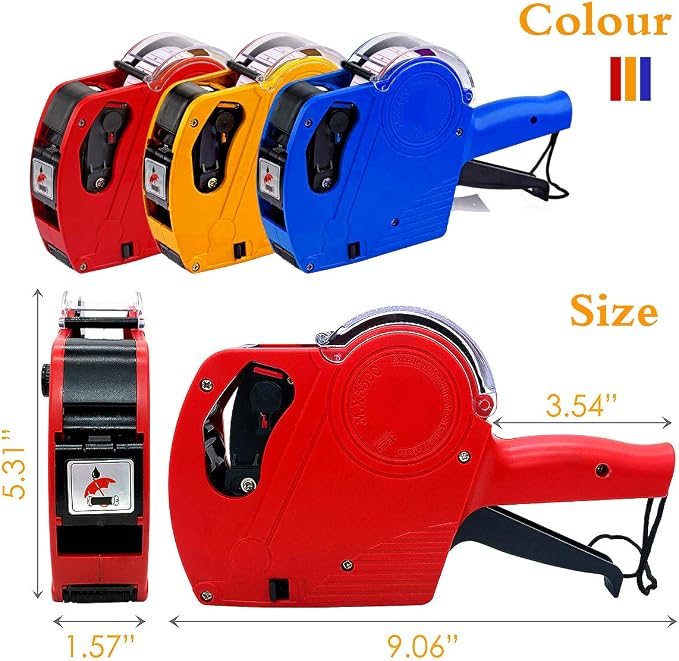 MX-5500 8 Digits Price tag Gun with 5000 Sticker Labels and 3 Ink Refill, Pricing Gun Kit for Office, Retail Shop, Grocery Store (A/Yellow)