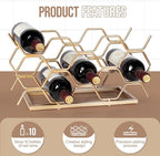 Countertop Wine Rack - 10 Bottle Freestanding Modern Gold Metal Small Wine Rack - Tabletop Wine Holder Stand for Cabinet, Pantry, Wine Bottle Storage……