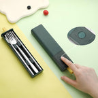DEVICO Travel Utensils with Case, 4Pcs Korean Chopsticks Fork and Spoon Set | 18/8 Stainless Steel Portable Cutlery Set, Reusable Silverware for Lunch Box/Camping/Work/School, Dishwasher Safe, Dark Green