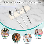 Reusable Travel Utensils with Case, Portable Cutlery for Work | Cute Silverware Set for Lunch Box, Stainless Steel Spoon Fork Chopsticks for Camping, Picnic, Food-Grade, Dishwasher Safe