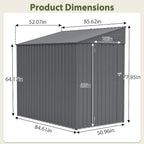 4 × 7 FT Lean to Storage Shed, Outdoor Metal Wall Side Bike Mower Sheds & Outdoor Storage Cabinet, Lockable Tool Organization Shed for Garden Patio
