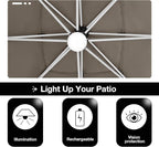 EliteShade USA APOLLO 3-Tier 10x10FT Full Aluminum Cantilever Patio Umbrella for Outdoor restaurant Garden Courtyard Deck Pool and Marketing with Light(No battery),Heather Beige