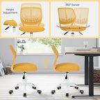 FurnitureR Kids Desk Chair, Small Adjustable Swivel Computer Task Chair with Plastic Backrest and Padded Seat Cushion, Fabric Armless Cute Rolling Child Office Chairs Study Chair, Yellow