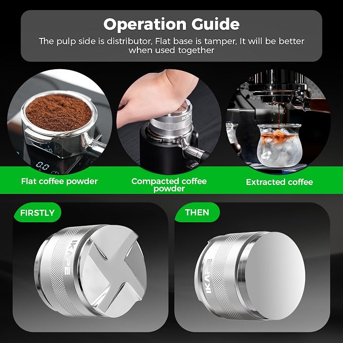 IKAPE Coffee Products, 58mm Coffee Distributor & Hand Tamper, Adjustable Depth Espresso Distributor Fits All 58mm Espresso Portafilter(Silver))