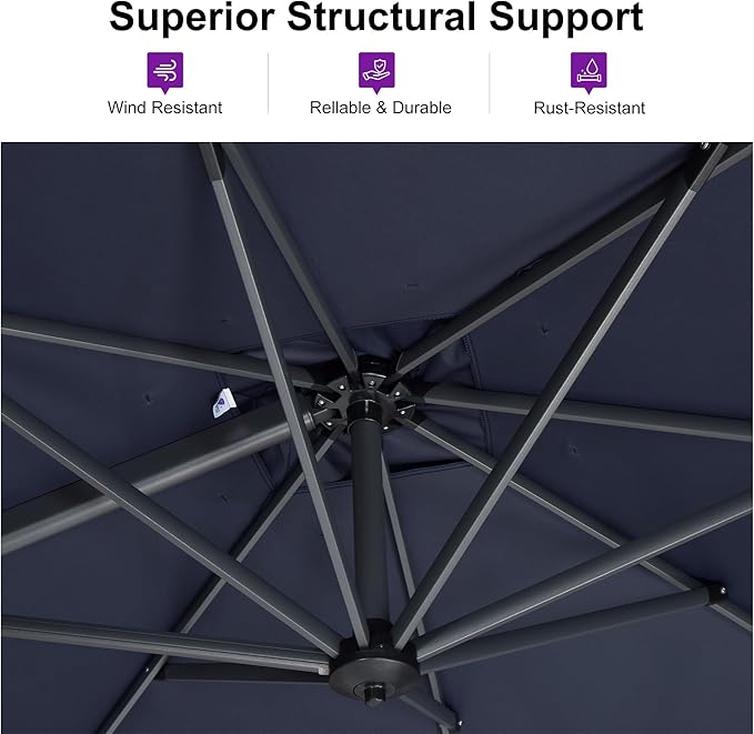 PURPLE LEAF 9 Feet Patio Umbrella Outdoor Cantilever Square Umbrella Aluminum Offset Umbrella with 360-degree Rotation for Garden Deck Pool Patio, Navy Blue