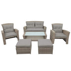 Set, 4 Piece Outdoor Wicker Rattan Sectional Sofa with Glass Table, Ottoman and Soft Cushions, Front Porch Apartment Patio Furniture for Backyard Lawn Garden, Onesize, E-Gray-e