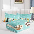 Datura home Cat Paws Comforter Bedding Set for Kids Teens,Cartoon Cat Paws and Fish Bones Pattern Lightweight Cyan Comforter with 2 Pillowcases,3pcs(Cat Paws Twin)