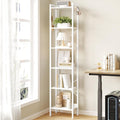 Bookshelf, Book Shelf, Industrial Bookcase with 2 Hooks, Coner Shelf Storage Organizer for Home Office, Living Room, Bedroom, Kitchen, 6-Tier White BC10713W